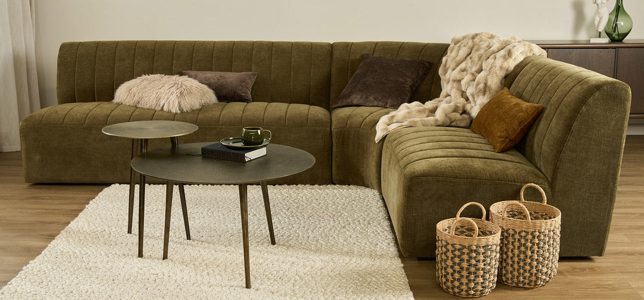Modern 3-Seat Sofa in a natural tone within a living room setting. 