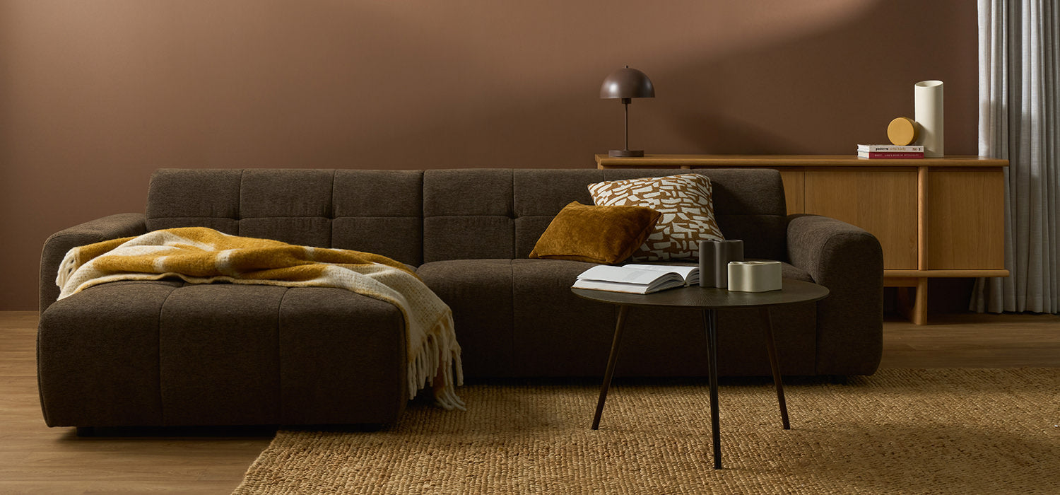 Modern 3-Seat Sofa in a natural tone within a living room setting. 